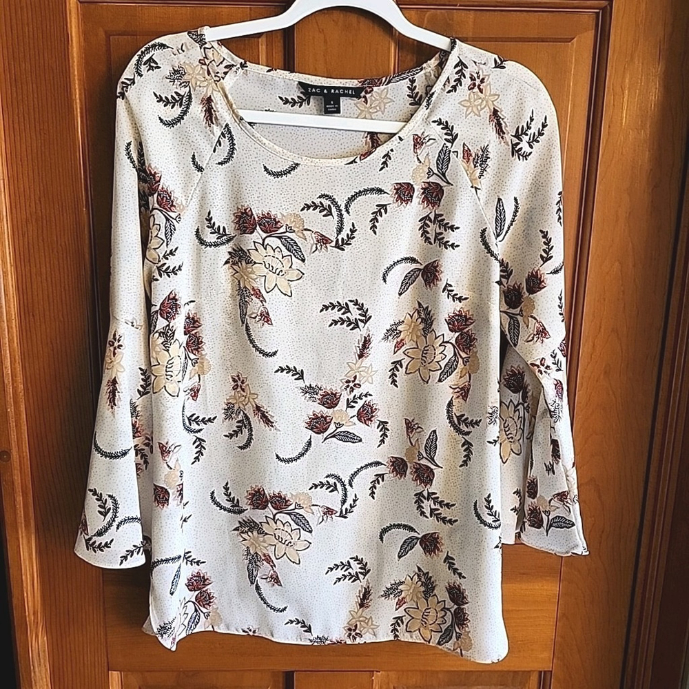 Zac & Rachel Women's Floral Blouse Size S, Bell Sleeve Boho